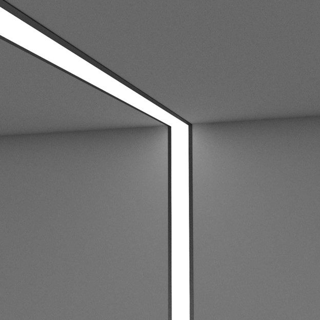 Corp de iluminat cu led liniar negru ce poate fi montat incastrat in continuarea plafonului pentru un design unic